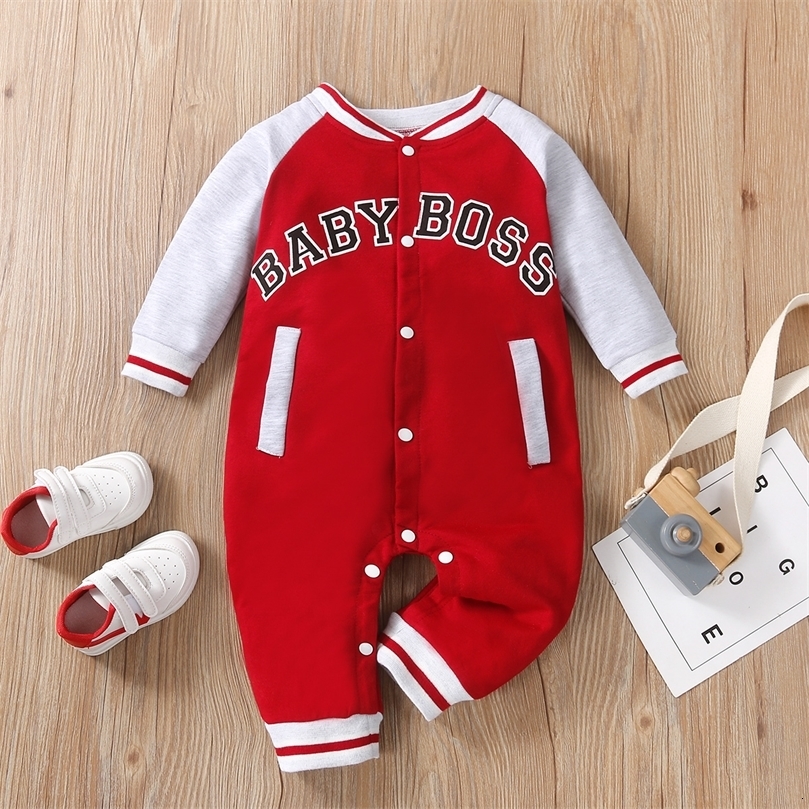 Fashionable letter printed long sleeved round neck cute and personalized baby boy jumpsuit 260612