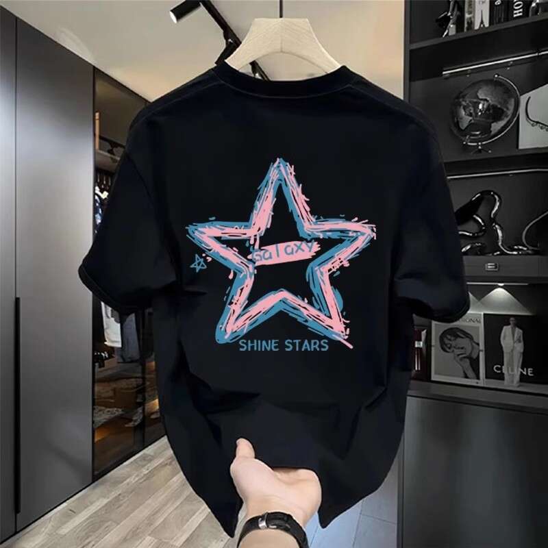 Men'S Geometric Star Print T-Shirt Men'S Retro Style T-Shirt For Daily Wear Trendy Ins Summer New Fashionable Unisex Crew Neck Tee