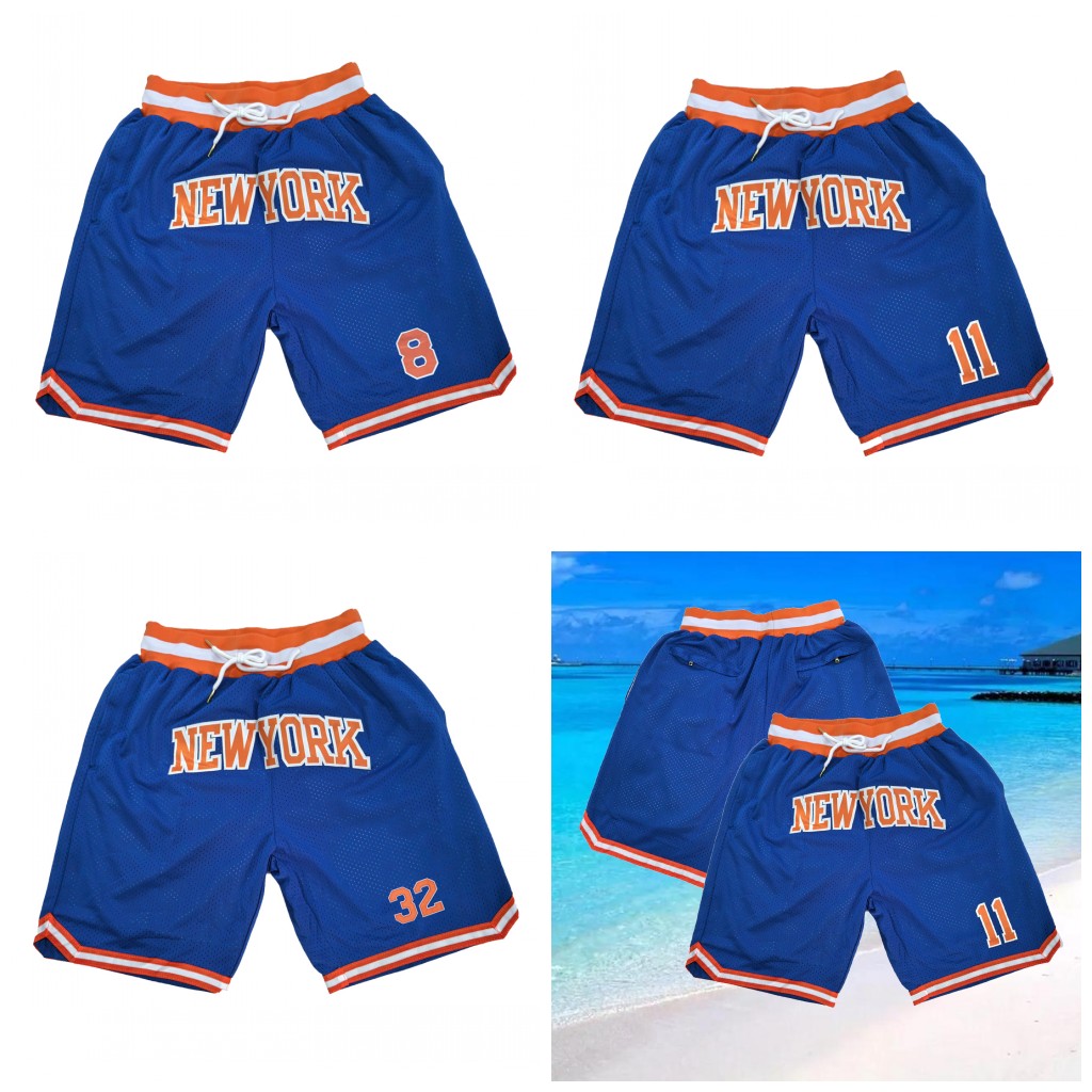 11 Jalen Brunson NY Knick Basketball Shorts Karl-Anthony Towns OG Anunoby Embroidered Blue Stitched Mens Basketball Shorts Loose Fit Polyester Fabri