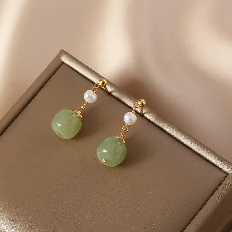 100 Natural Freshwater Pearl Nephrite Jade Stone 14K Gold Filled Ladies Tassels Stud Earrings Not Allergic Birthday Gifts 260612
