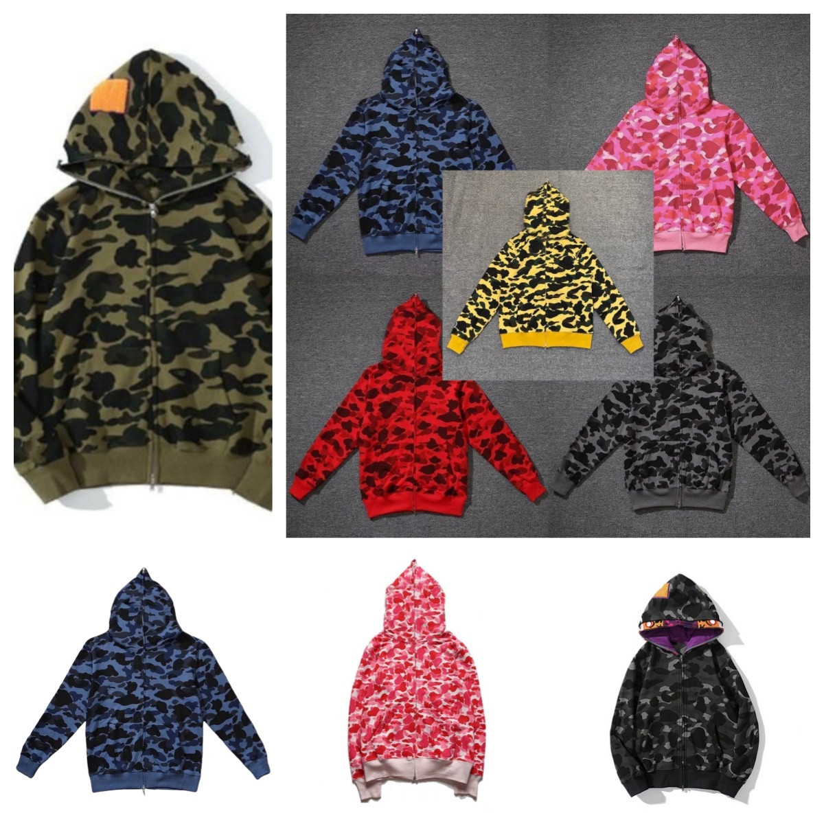 hoodies designer hoodie mens hoodie Patchwork cartoon letter pattern Colorful double hat camouflage Asian Size sweater zip up hoodie designer hoody