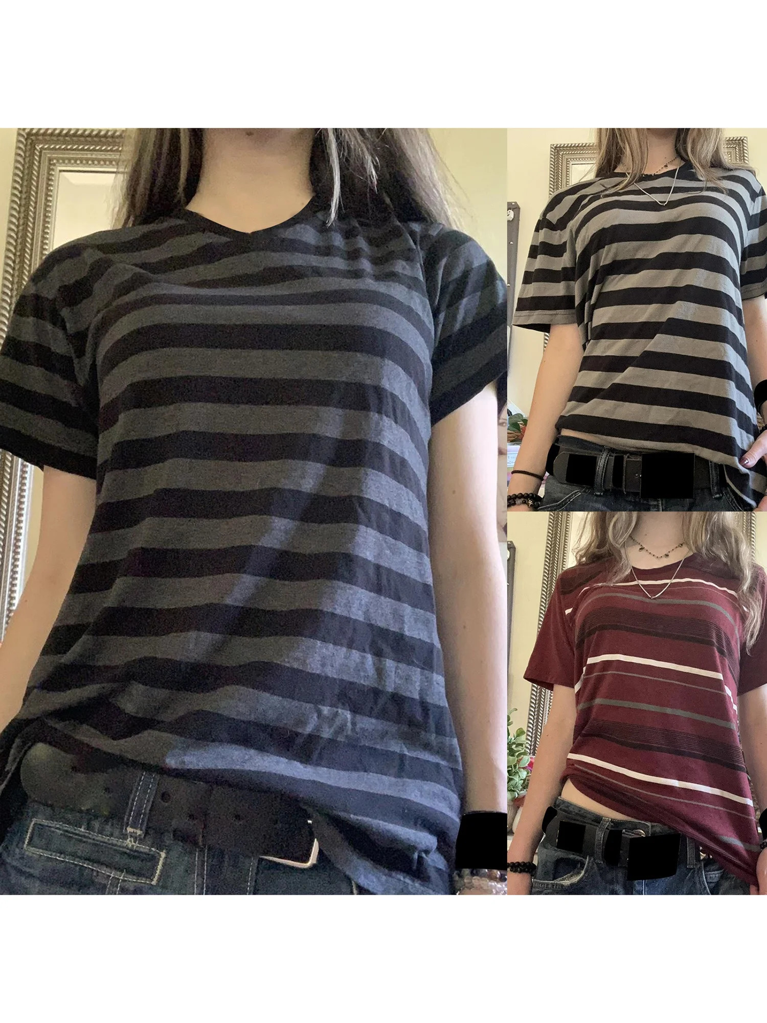 2026 summer Womens Short Sleeve American stripes Print TShirt Girl Round Neck Tee Outdoor Sports Adult 260613
