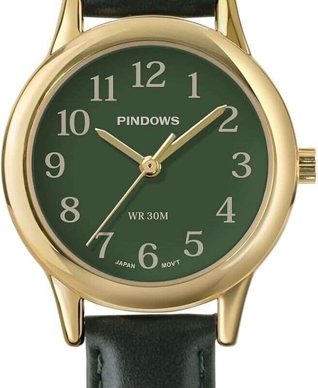 Women's Round Quartz Watch Dark Green Dial Leather Strap Waterproof Casual Wristwatch-image-1110357442