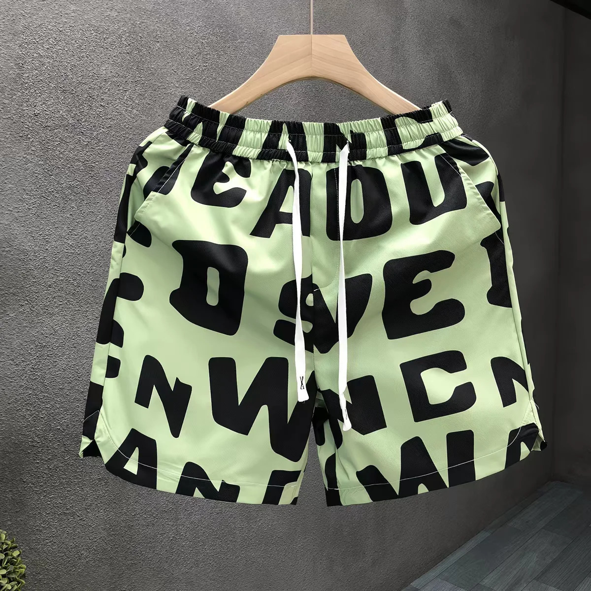 Trendy Letter Print Graffiti Style Modern Classic Mens Athletic Shorts Summer Quickdrying Lightweight Beach Moto 260612