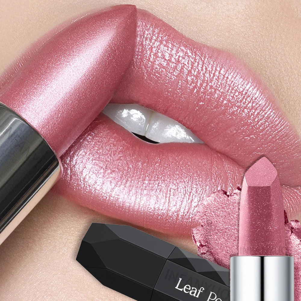 Pearlescent Lipstick Longlasting Waterproof Pink Rosey Metallic Diamond Lip Stick Create Silky Charming Plump Bold Makeup 260613