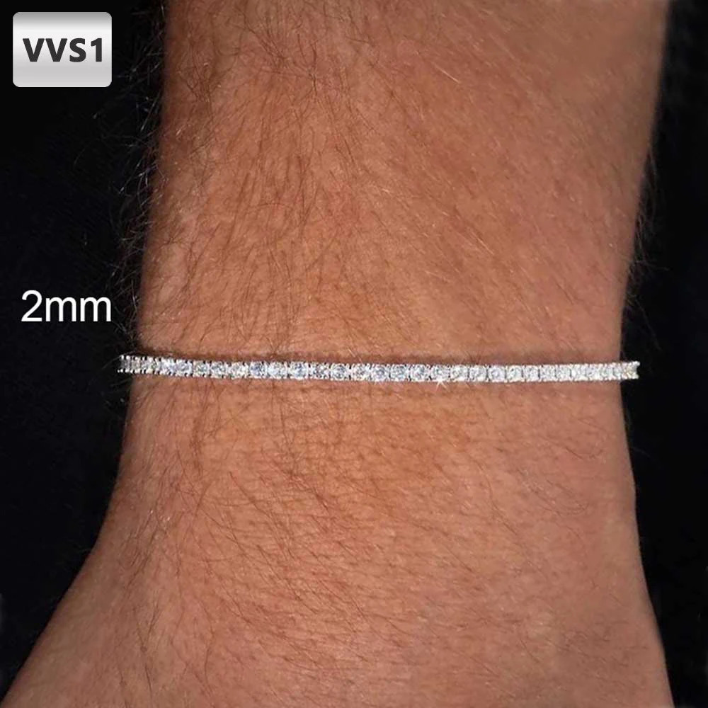 Nuoya 2mm Tennis Bracelet Brass 18k Gold Plated VVS Lab Diamond with GRA Certificate Men Women Wholesale 260612