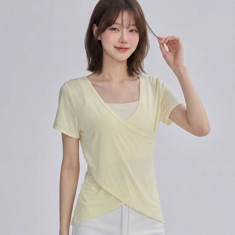 Womens loose-fitting yoga top short-sleeved sports T-shirt for spring and summer quick-dry breathable fitness top for Pilates training lightweight L