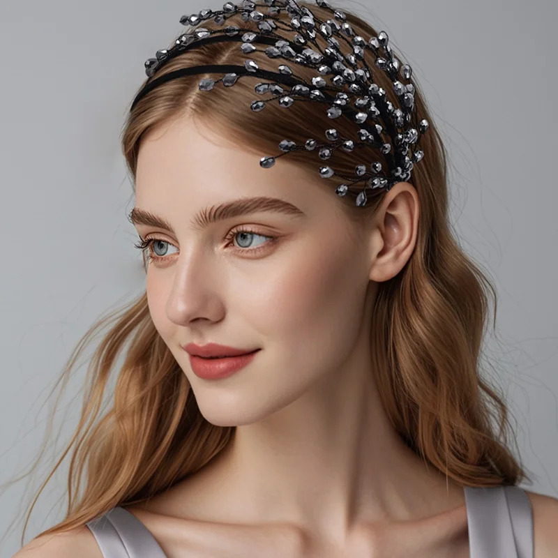 Crystal Hair Accessory Double Layer Personalized Versatile Headband silver Performance Party Black Headwear Hair Hoops 260612