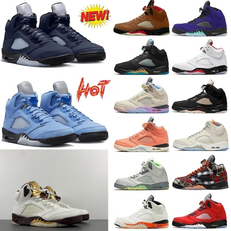 Designer Mens Basketball Shoes 5 Dark Powder Blue White Metallic 5s Medium Soft Pink Sunset Man Sneakers for Boys Climbing Boots With Box Free Shipp