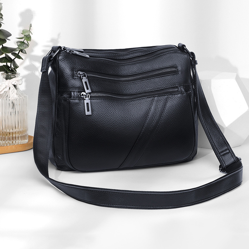 Genuine leather multi-pocket polyester shoulder women, 2026 new model, large-capacity small square for commuting, casual cowhide crossbody bag
