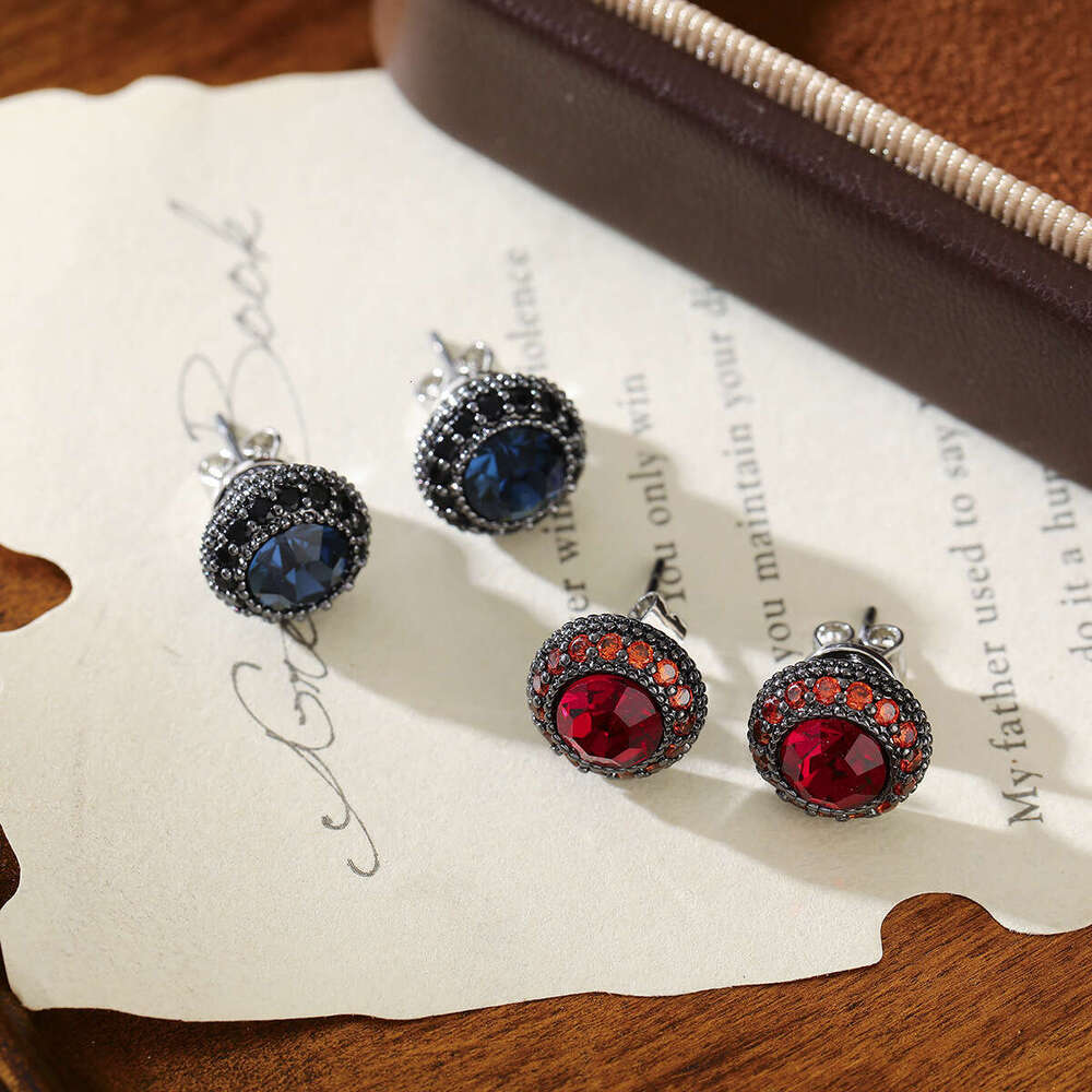 S925 silver needle dark blue popular on live streams, vintage design Moissanite earrings, versatile and unique women's accessories