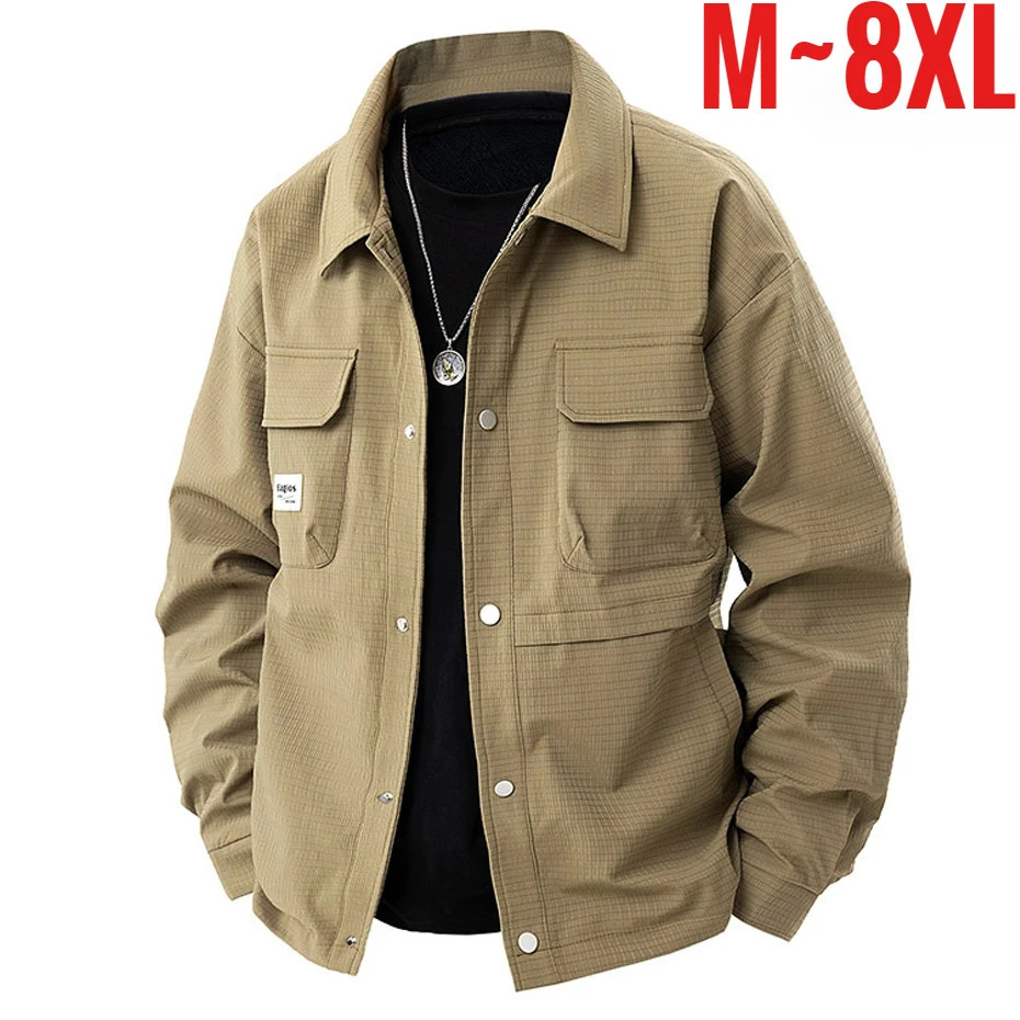 Spring Men Cargo Jacket Turn Down Collar Windbreaker Male Oversize Coat Fashion Casual Big Size Plus Large 6XL 7XL 8XL Outerwear 260612