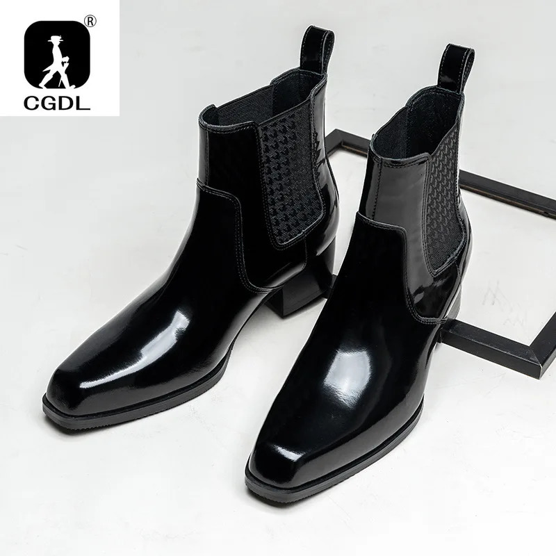 Autumn Winter Mens 5 CM High Heels Warm Genuine Leather Ankle Boots Shoes Men Business Dress Work Boots Black Wedding Shoes 260611