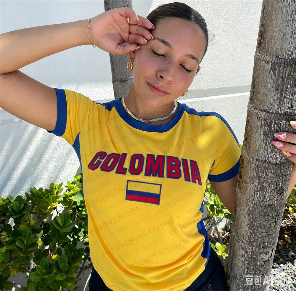 Colombia Y2k Football ONeck Fashionable Streetwear Short Sleeved Tee Versatile Casual Top Summer WomenS TShirt 260613