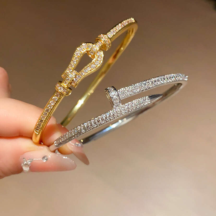 Cartler Bracelet Nail Shape Open Design with Paved Cubic Luxurious Niche End Fashionable Retro Personalized for Daily Party Gift High Quality Textur
