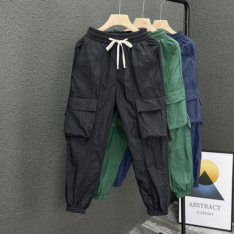 Mens Casual Workwear Pants with Big Pockets Loose Fit Quick Dry Breathable Cargo Trousers for Daily Use Spring Autumn 260612