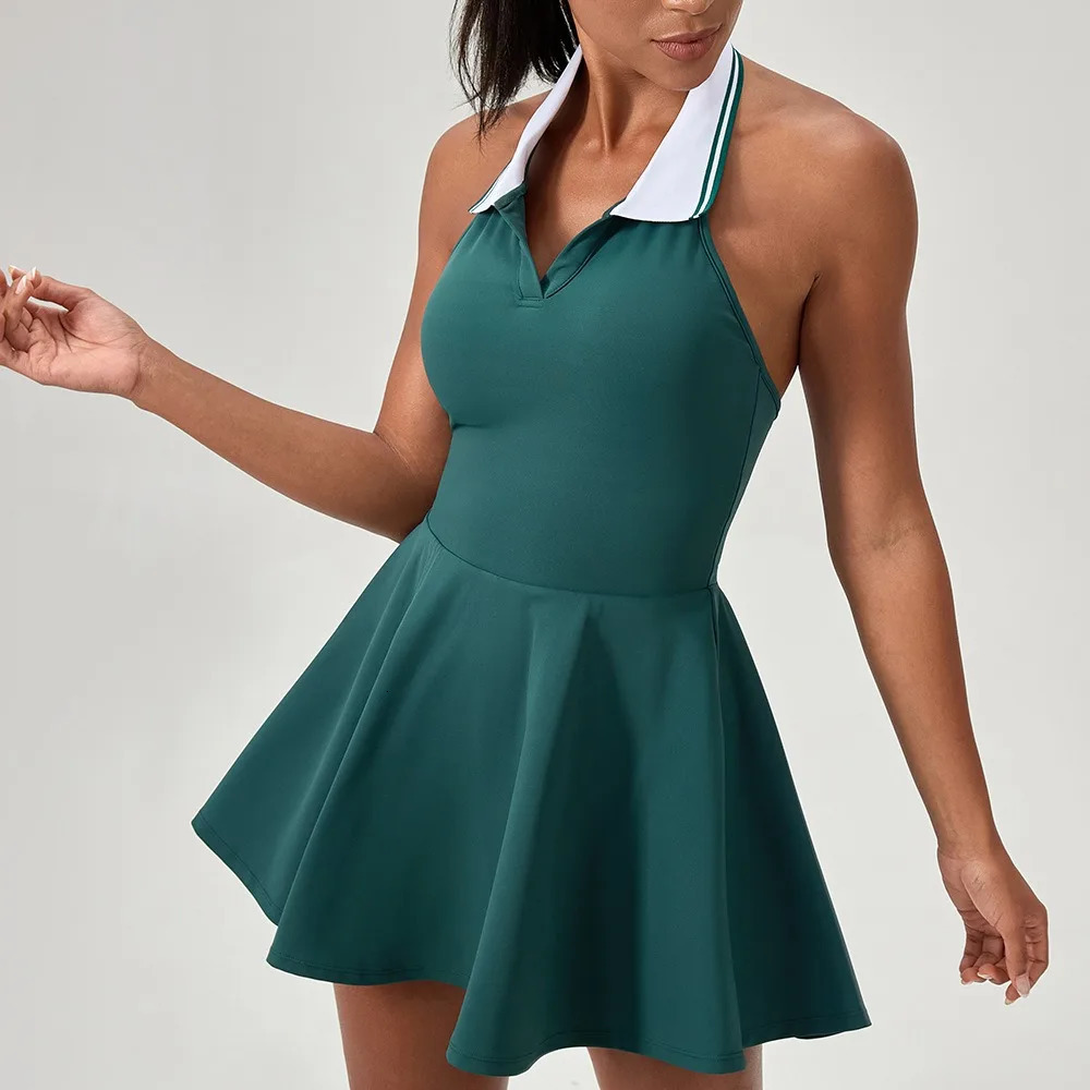 Womens Outdoor Sports Tennis Dress Sleeveless Hanging Neck Gym Dress Casual Yoga Dress Sexy Sports One Piece Dres 260612