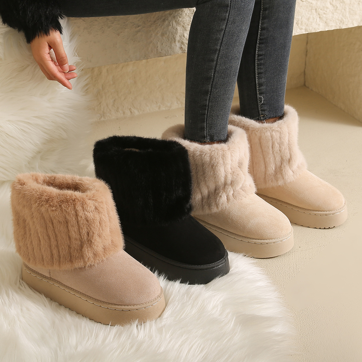 2026 Designer Slide Designer Boot Woman Martin Leather Striped Suede Mid-Calf Snow Boots - sandal Warm & Comfortable Thick-Soled Winter Shoes Free S