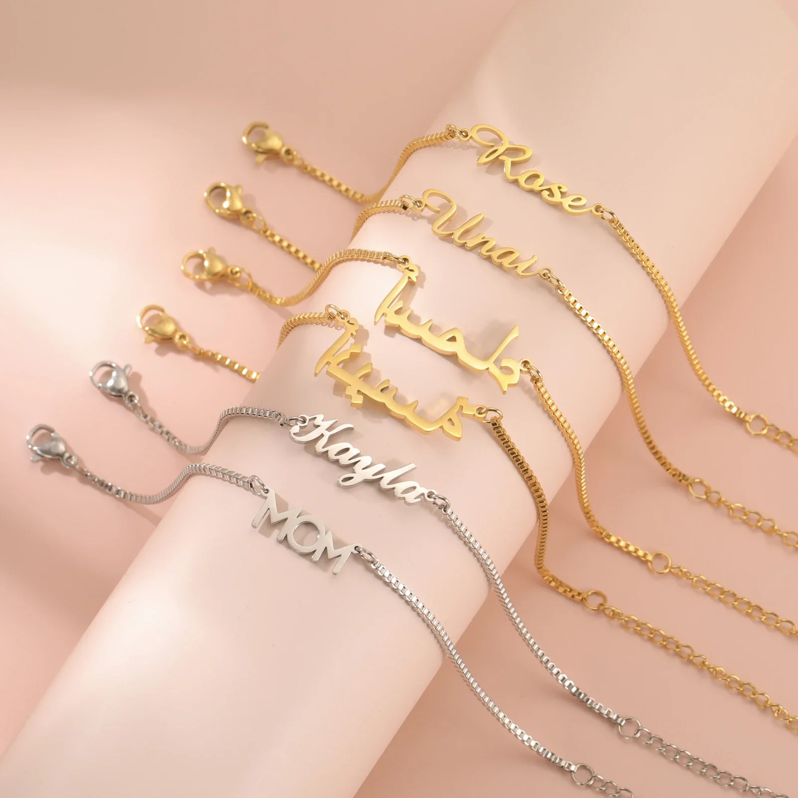 Women Girls Personalized Name Bracelet Stainless Steel Box Chain Letter Customized Charm Bracelets Unique Custom Jewelry Gift 260608