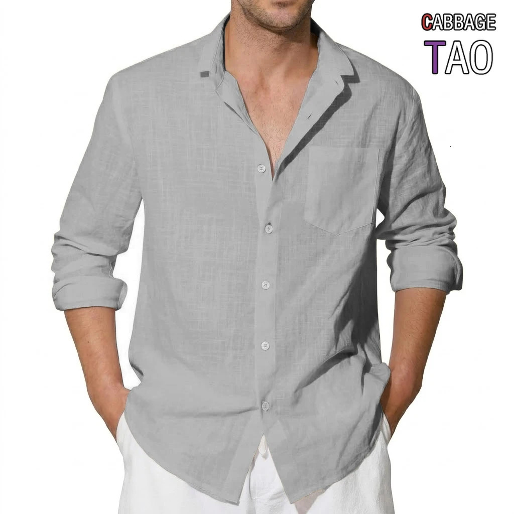 Mens Long Sleeve Cotton Shirts y Linen T Shirts Breathable Elegant TShirts Mens Shirts for Men Hawaiian Tshirt Lapel Tee 260612