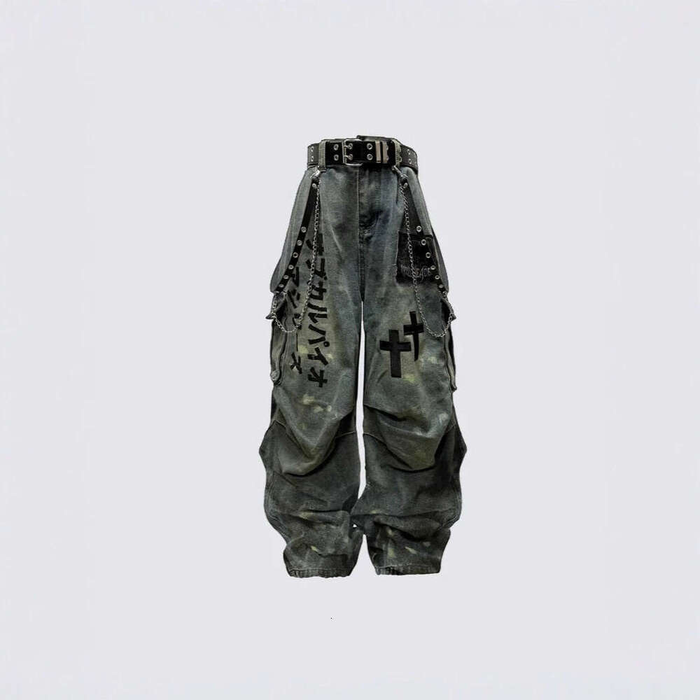 American Retro Workwear Wide-Leg Jeans For Men, Autumn And Winter High Street Design, Loose Slimming High-Waist Straight Pants