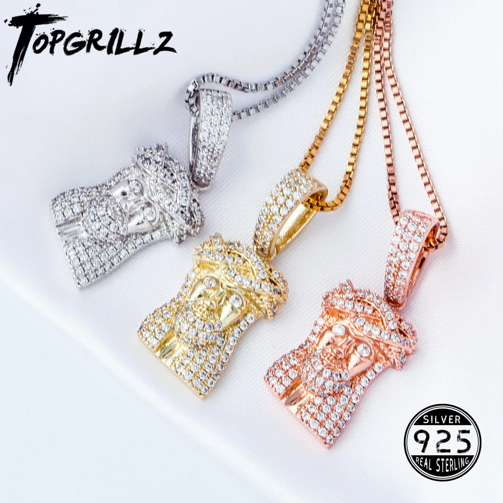 TOPGRILLZ 925 Sterling Silver Jesus Pendant Iced Out Cubic Zirconia Womens Pendant Hip Hop High Quality Charm Jewelry For Gift 260611