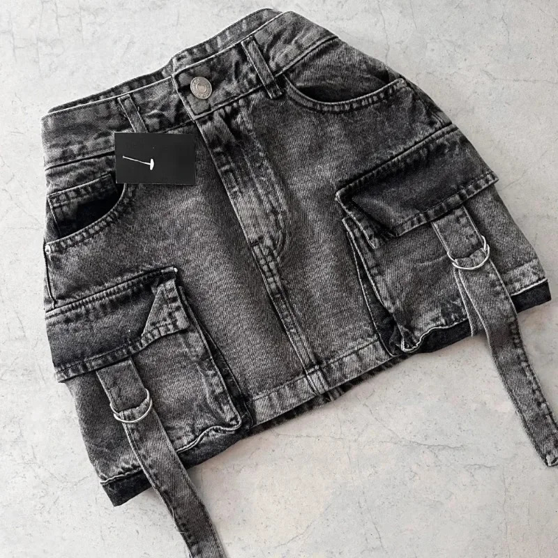 Harajuku Multiple Pockets Denim Plaid Skirt Vintage Goth Black Y2k Mini Skir Fashion Womens Casual Versatile Sexy Streetwear 260603BANJIABANJIA