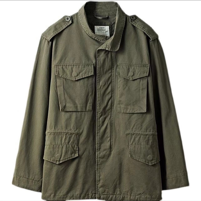 Vintage Mens Cargo Jacket Casual Solid Coat Mens Clothes Multi-Pocket Jacket Retro Jackets for Men Green Outdoor Windbreaker 260604