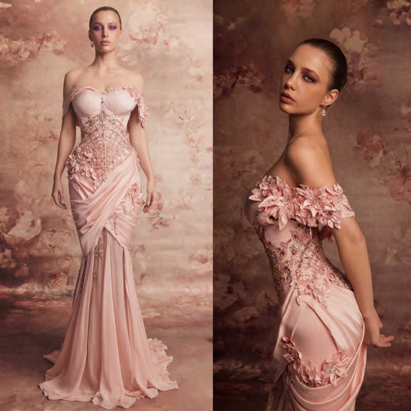 Luxury Women Formal Prom Evening Dress Elegant Short Sleeves Sweetheart Chic Appliques Pleats Mermaid Gown for Dinner Banquet
