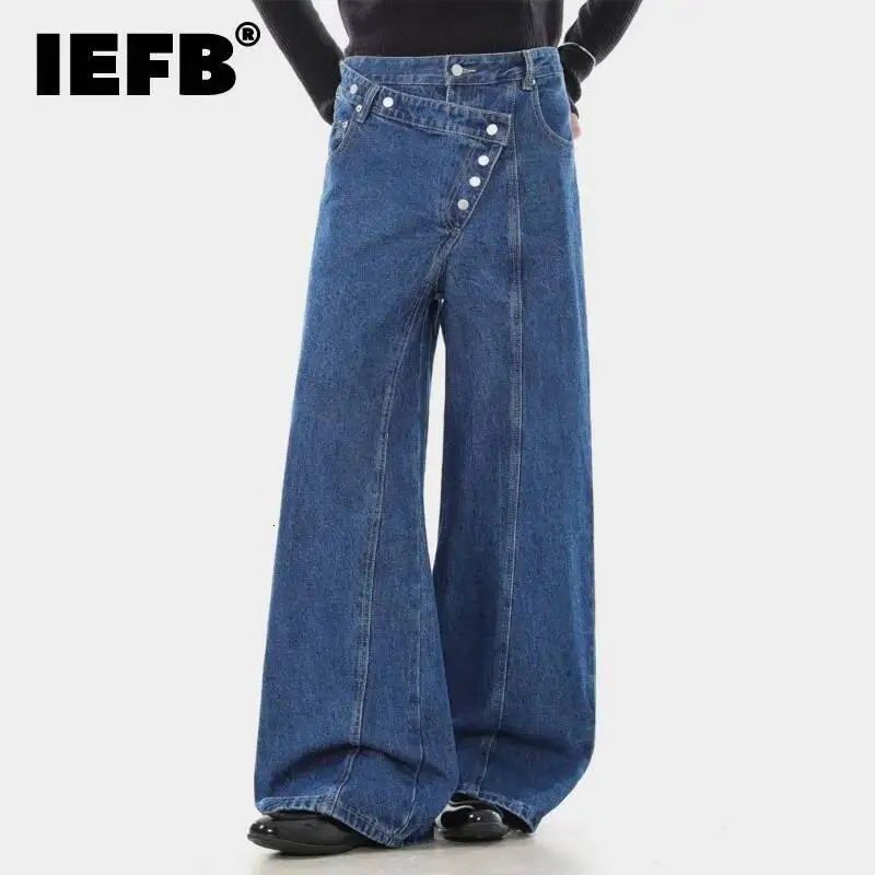 IEFB American Style mens jeans Irregular Buttoned Straight mens denim pants Unisex Loose Casual n Wide Leg trousers X2211 260610