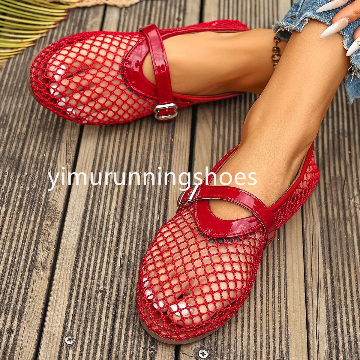 Summer Round Toe Mesh Breathable Womens Ballet Flats Casual and Comfortable Cut-out Mary Jane Single Shoe Fishnet Shoes xr3