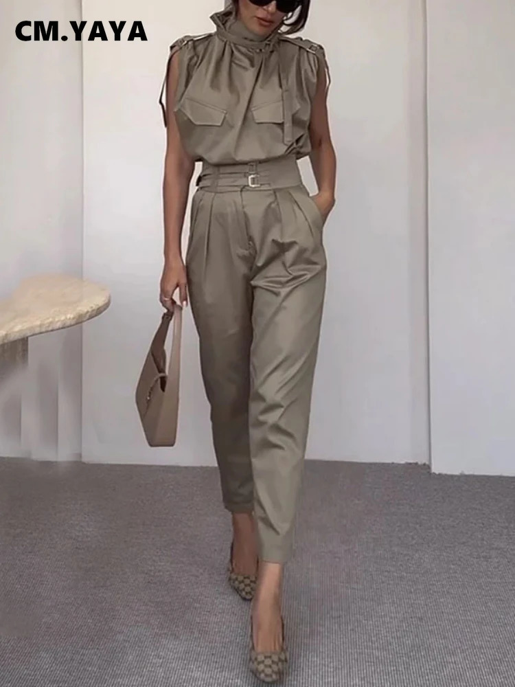 CMYAYA Womens Set Personality Sleeveless Vest and Pencil Pants 2024 OL Summer Street Work Two Piece Outfits Tracksuit 260609