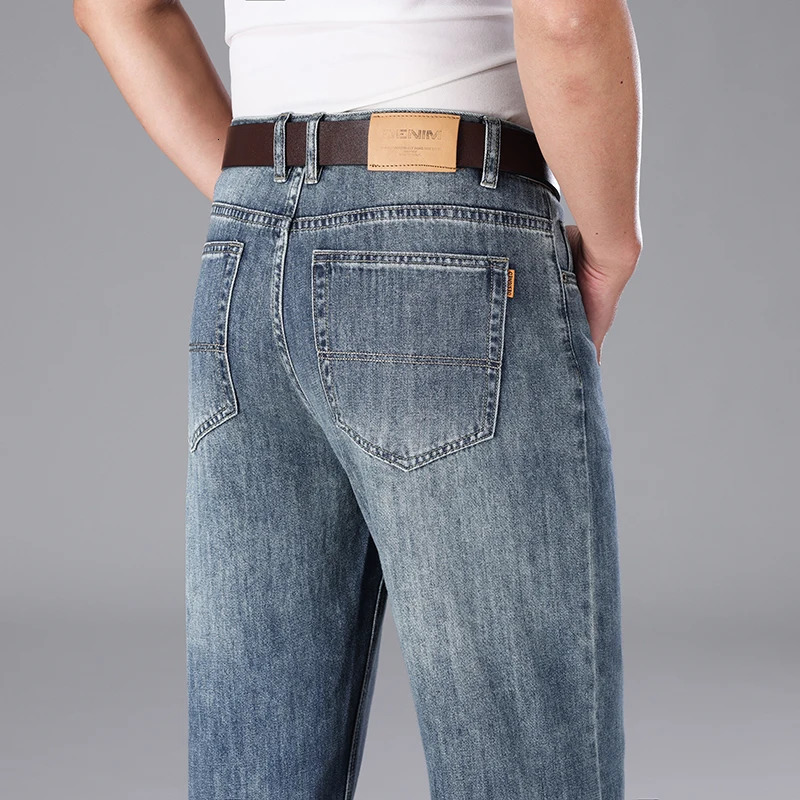 2026 Summer High Quality Cloth Business Casual Mens Lightweight Straight Loose Jeans Classic Retro thin cotton trousers 260613