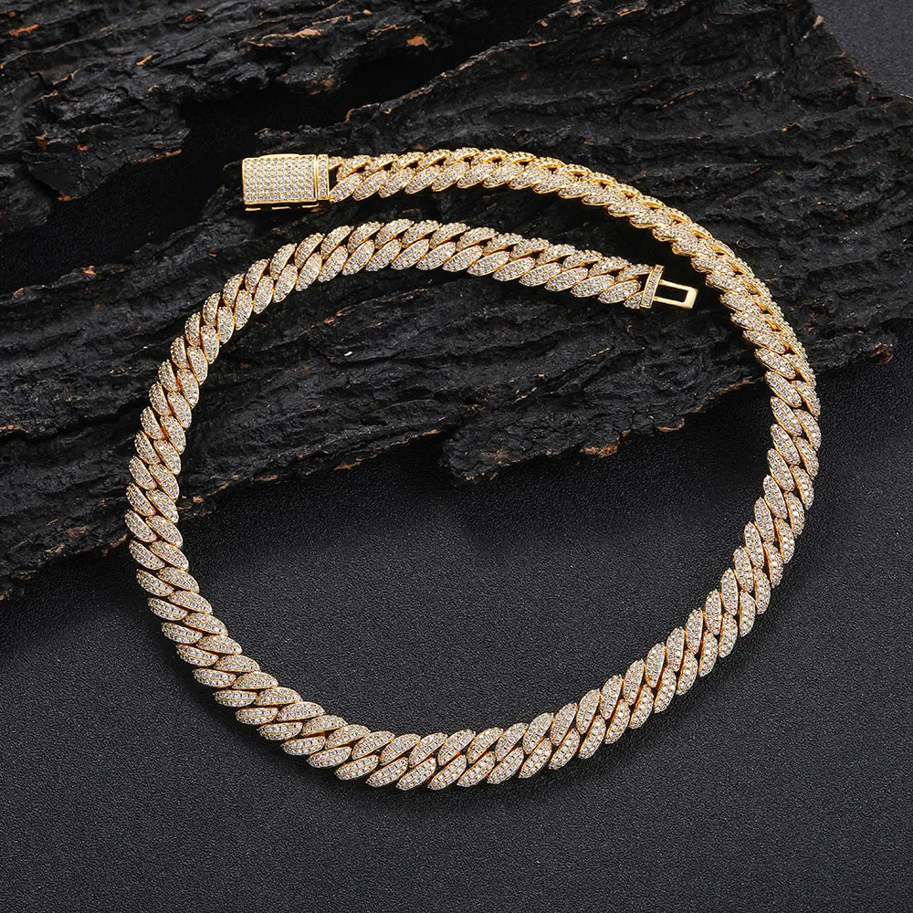 10MM Mens Iced Out 5A CZ Miami Cuban Necklace Argenteous Plated Hip Hop Rapper Cuban Link Bracelet Gift Drop 260612