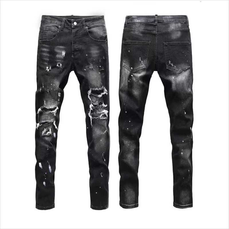 Vintage Washed Distressed Denim Jeans Men Paint Splatter Ripped Slim Fit Biker Trousers Street Style Hip Hop Pants for Guys T260410