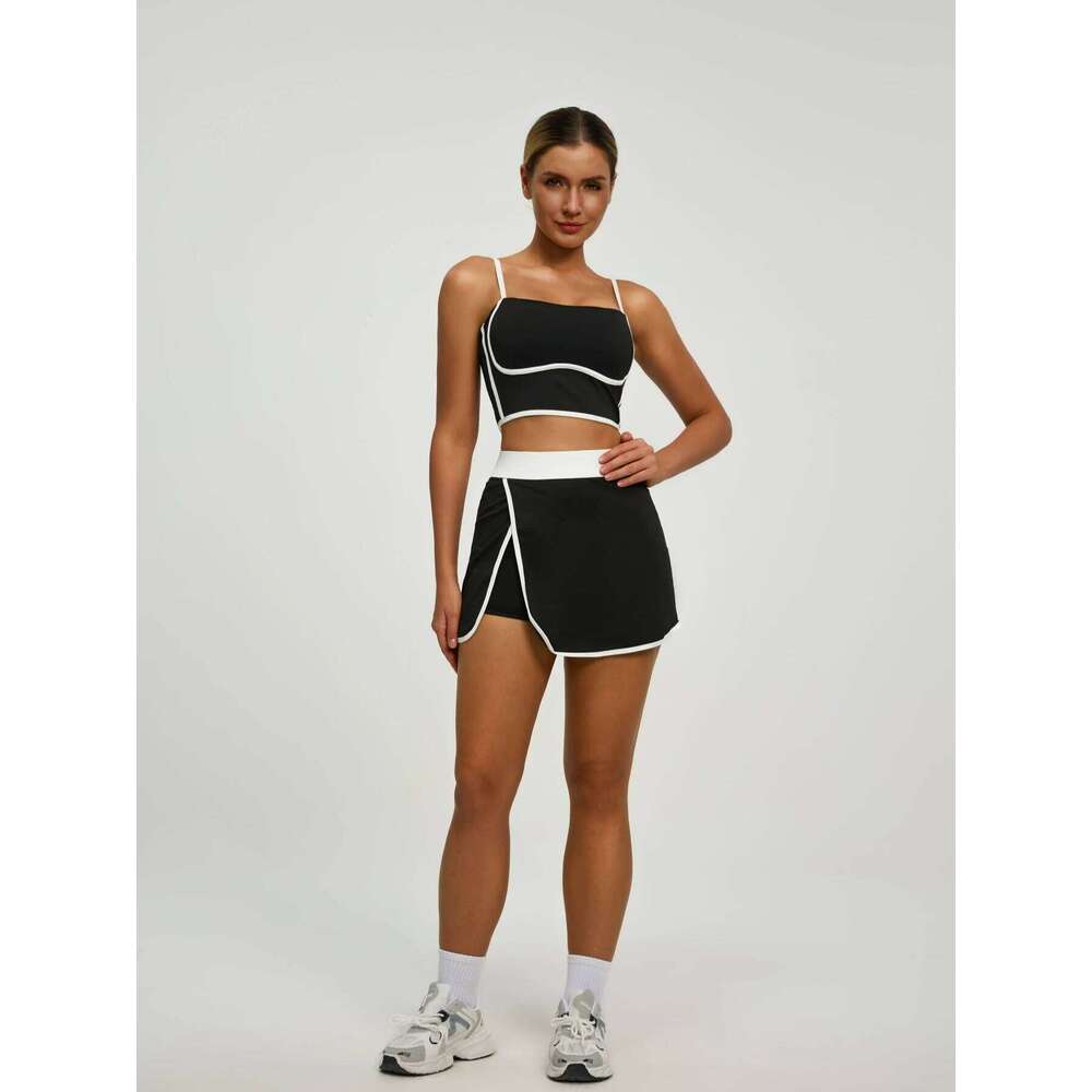 Women's Athletic Set: Padded Crop Top (Built in Bra) & Skort with Hidden Side Pockets, Moisture - Wicking Fabric for Tennis, G W260613