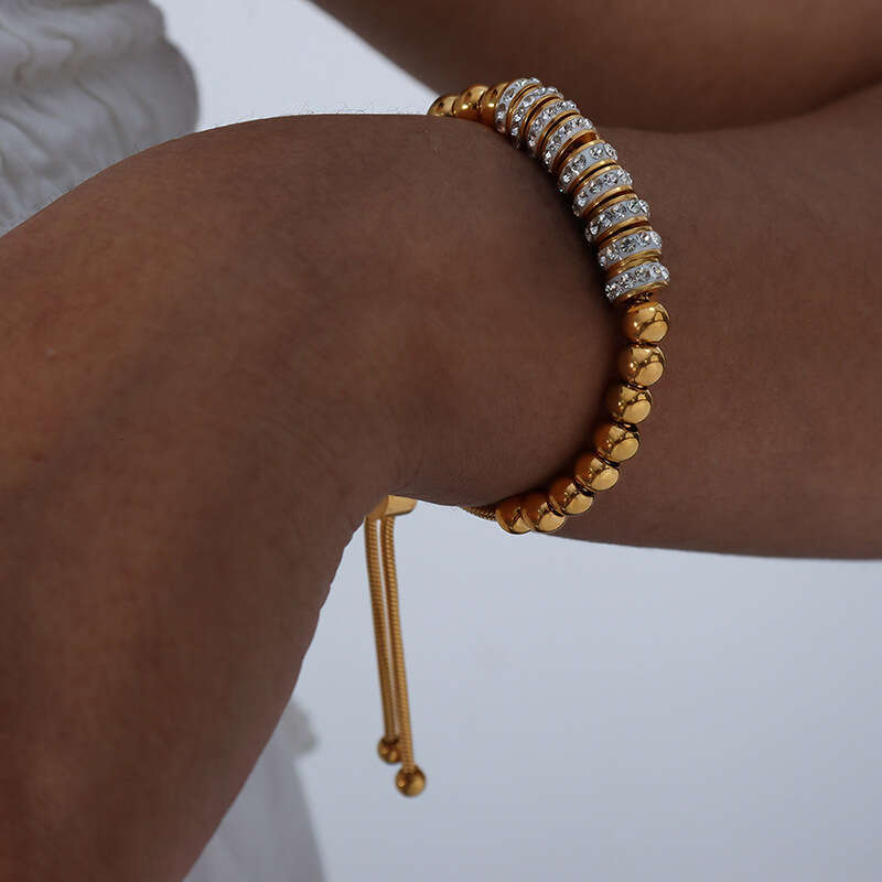 Women's Vintage Bracelet Elegant Light Luxury INS Style Rhinestone-embellished Beaded Bracelet Trendy Fashion Titanium Niche 18K Gold Party Y2K