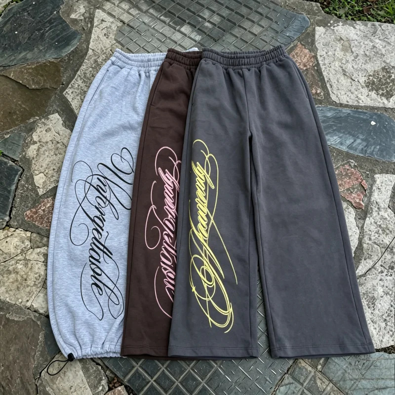 Y2K Vintage Harajuku Wide Leg Sweatpants Women Men Baggy Cargo Pants Retro Streetwear Embroidered Letter Print Casual Pants 260610