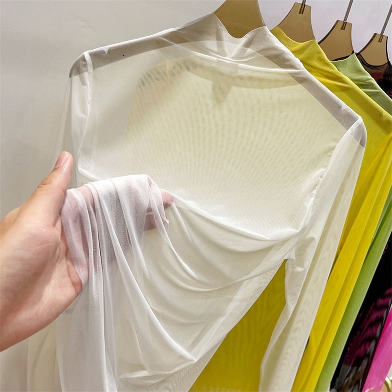 Transparent Gauze Bottoming T-shirt Women Clothing Summer Long Sleeved T-shirt with Gauze Shirt Half High Collar Sunscreen 260604