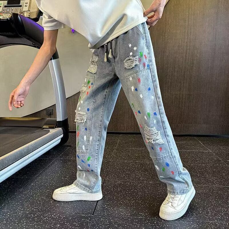 Trendy Washed Baggy Rock Revival Summer Mens Jeans Designers Street Cool And Stylish Pants, Men's Loose Straight Wide-leg Pants Pantalones De H