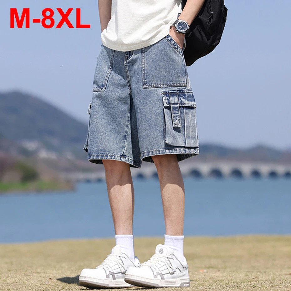 8XL Plus Size Men Denim Shorts Summer Casual Loose Blue Cargo Jeans Man Big 7XL 6XL 260609BANJIA