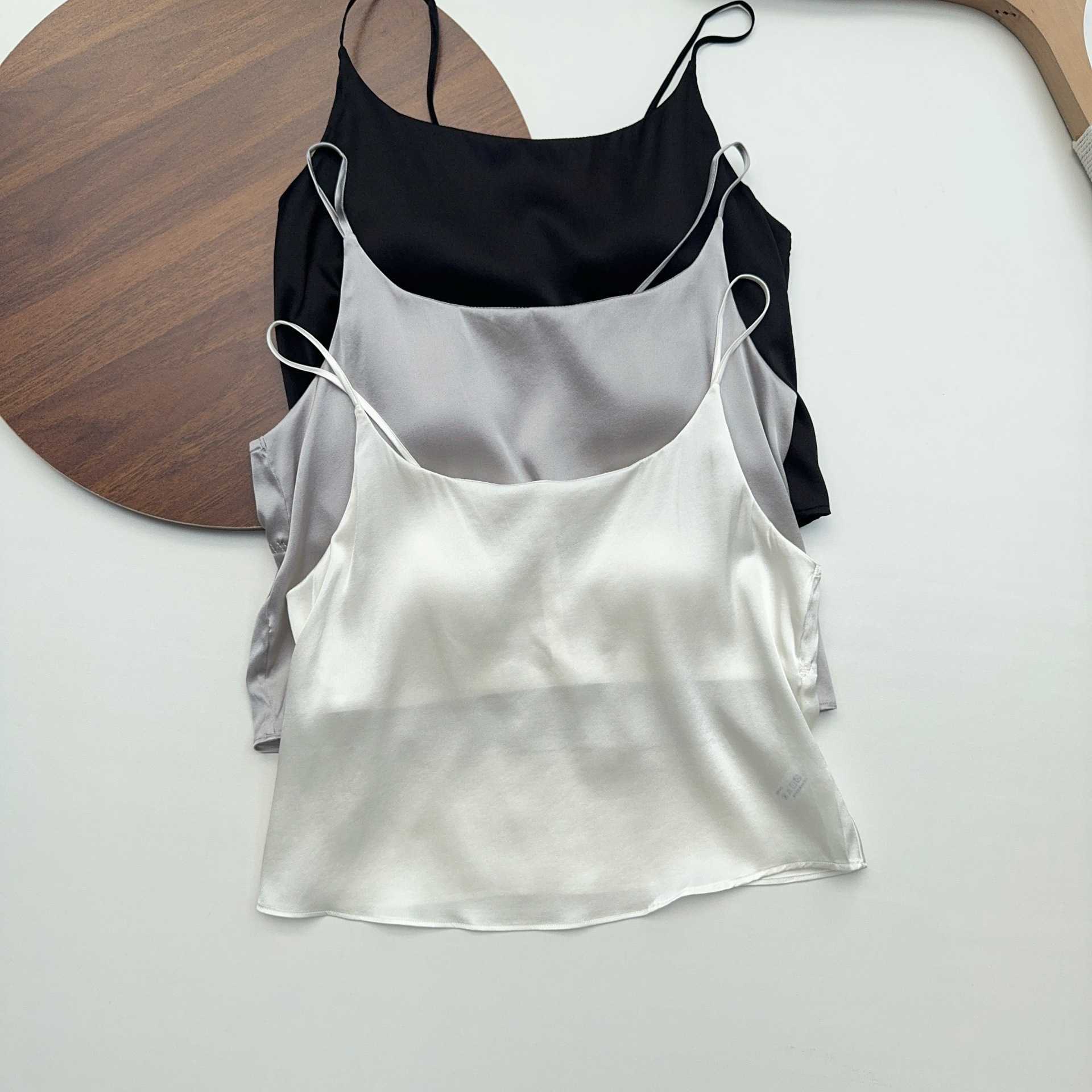 Luxury silk satin strapless tube top lightweight and breathable mulberry silk anti-exposure no underwire solid color base tank top L260612