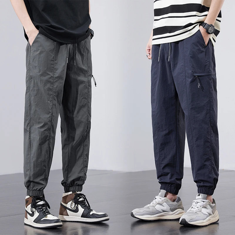 Spring Summer Thin Mens Quick-Dry Cargo Harem Pants Loose Streetwear Joggers with Elastic Cuffs Casual Tapered Trousers Outdoor 260612