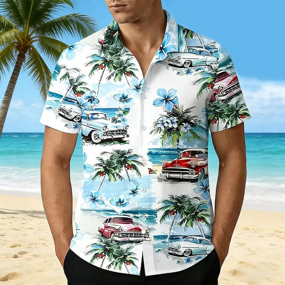 Mens Vacation Hawaiian Shirt Tropical Plant Print Harajuku Beach Short Sleeve Shirts Summer Lightweight Breathable Casual Tops 260611