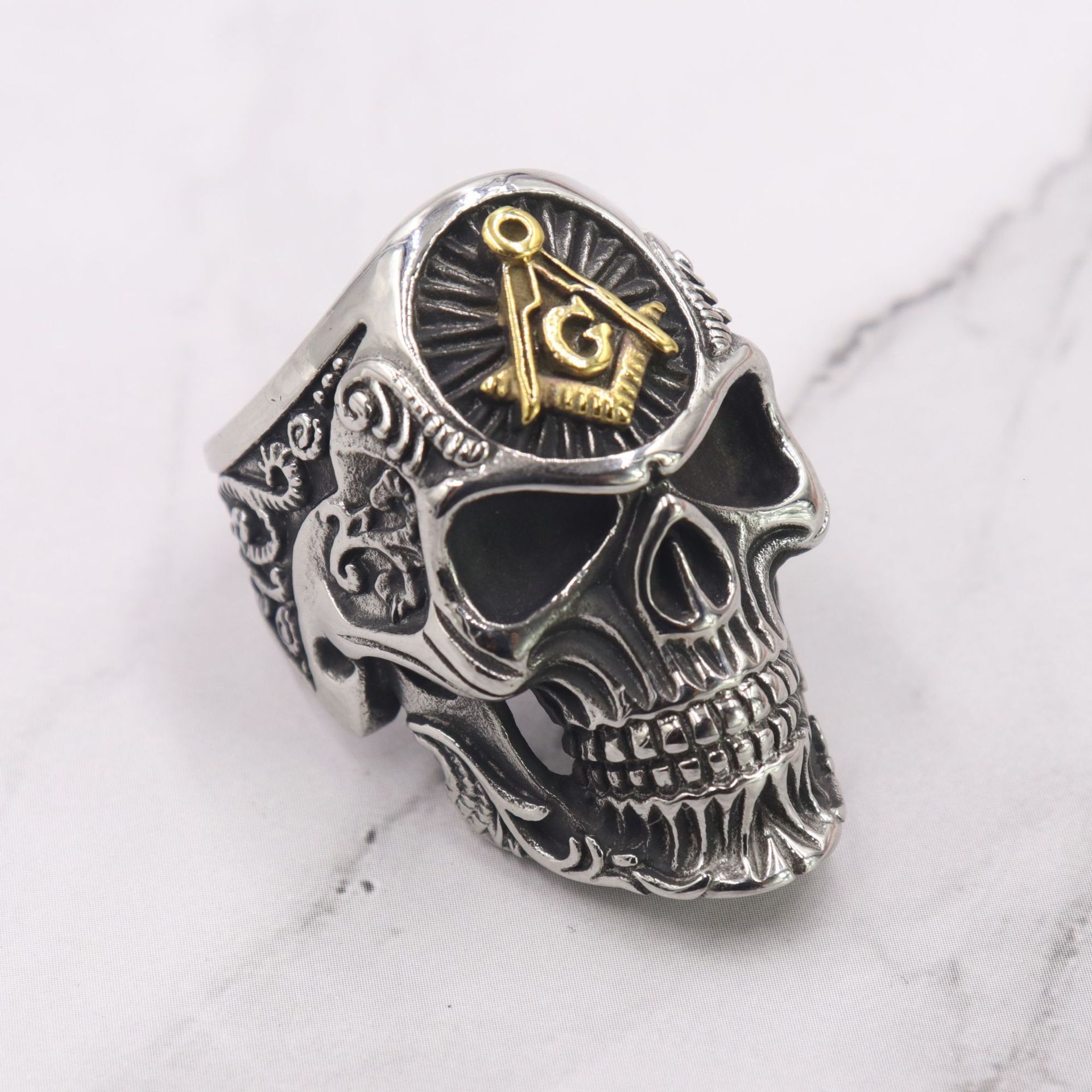 High quality retro stainless steel AG skull ring, punk style men's ring