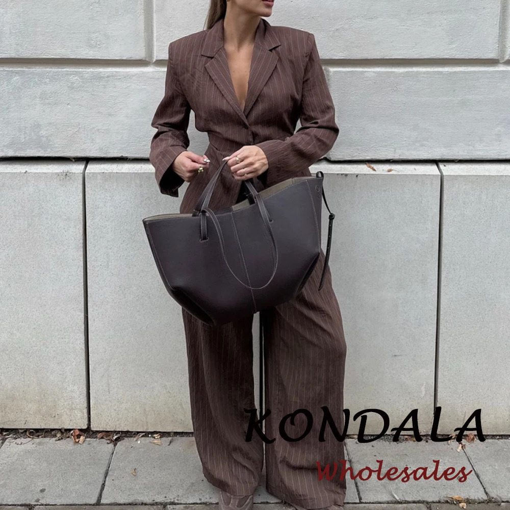 KONDALA Chic 2026 Striped Elegant Women Suits Single Breasted Sashes BlazerZipper Pockets Long Pants Female Office Lady Sets 260613
