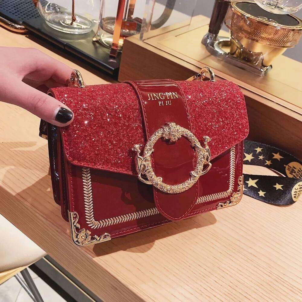 2026 New Trendy Korean Style Ins Chic Unisex Crossbody Single Shoulder Fashion Glitter Wide Band Square Bag