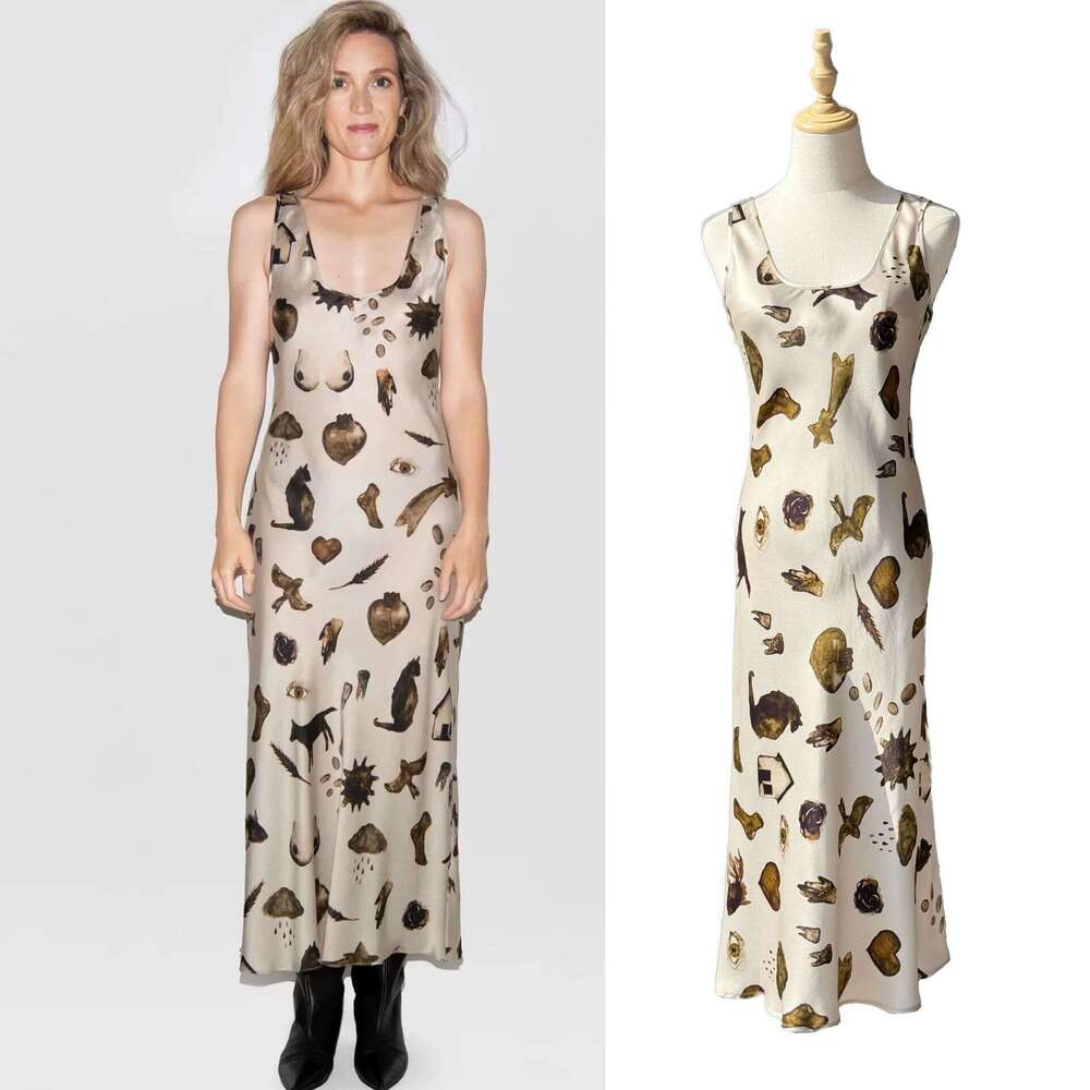 Ink Designer dress wash blended painting with a high-end feel, copper ammonia silk cocoon shaped high quality vest skirt, comfortable and breathable