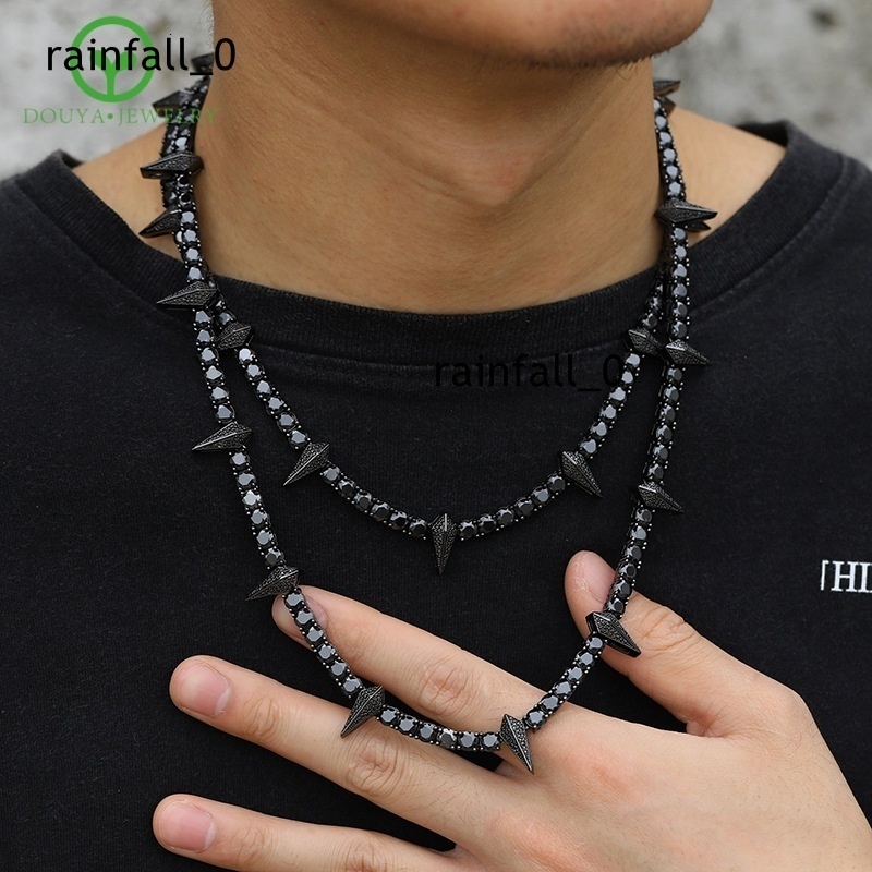 S925 Sterling Silver 5mm Black Moissanite Inlaid Tennis Chain Black Panther Necklace Personality Hip Hop Tennis Chain