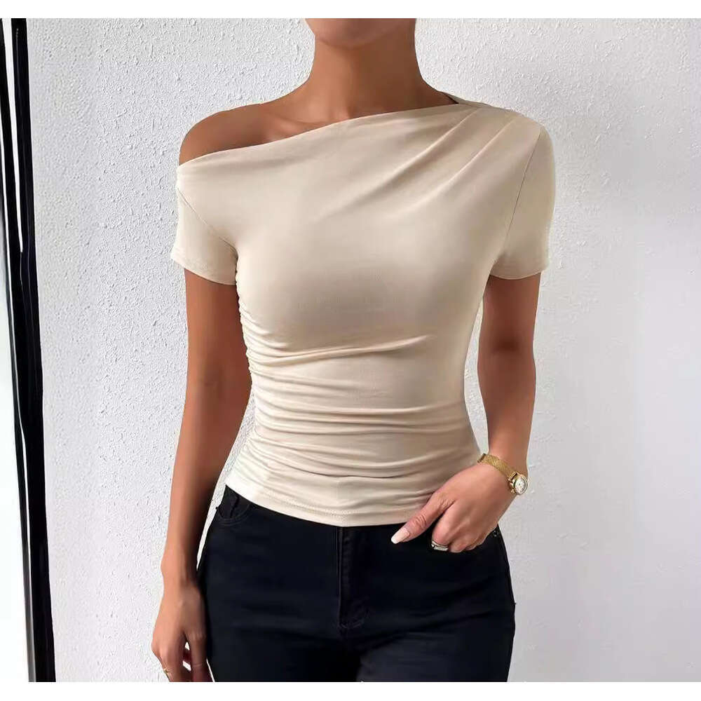 European and American cross-border spring-summer new arrivals: slim-fit, ruched, irregular short-sleeve T-shirt tops